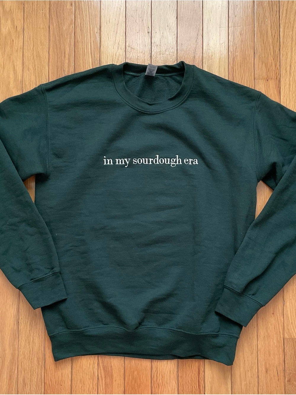 Green “in my sourdough era” Crewneck Sweater Pullover Size Small Swifty